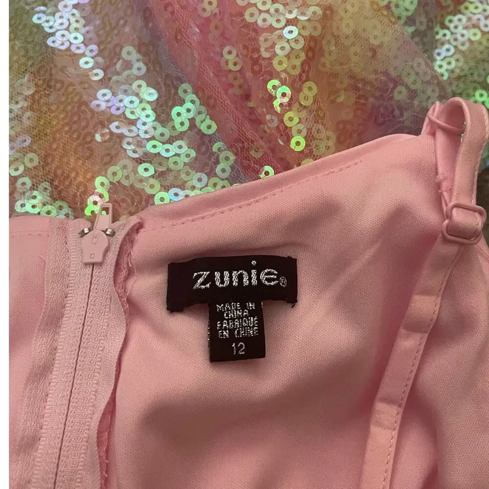 New Zunie Girls Size 12 Pink Purple Yellow Sequin Sleeveless Dress